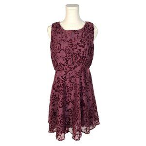 Free People Floral Velvet Burnout Metallic Burgundy Wine Sleeveless Mini Dress